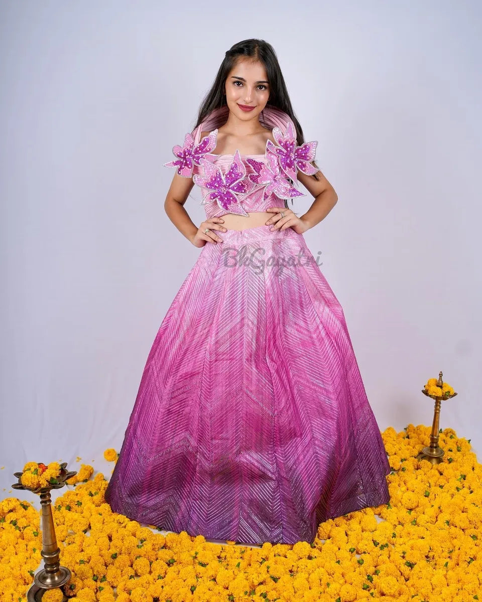 Metallic Flower Lehenga - BK Gayatri Official