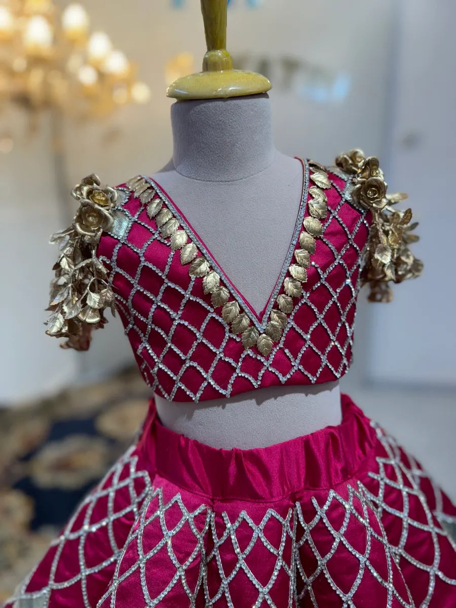 Magenta hand embroidered lehenga - BK Gayatri Official