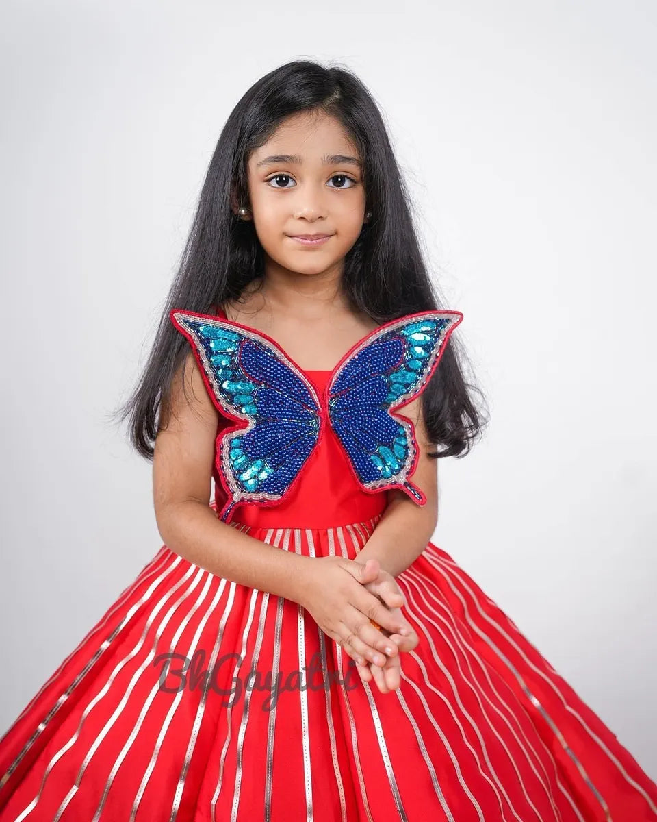 Metallic Butterfly Dress In Red - BK Gayatri Official