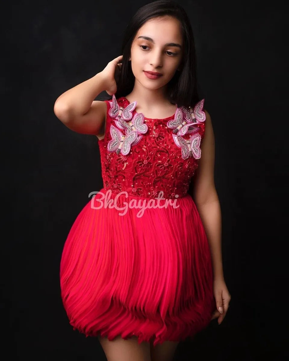 Red Draped Butterfly Dress - BK Gayatri Official