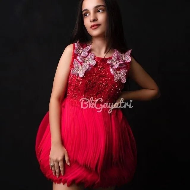 Red Draped Butterfly Dress - BK Gayatri Official